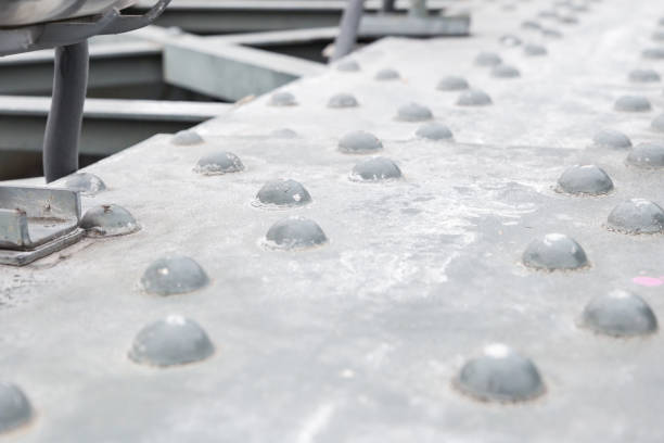 istock gray iron surface with rivets horizontal part of the bridge 1339026338