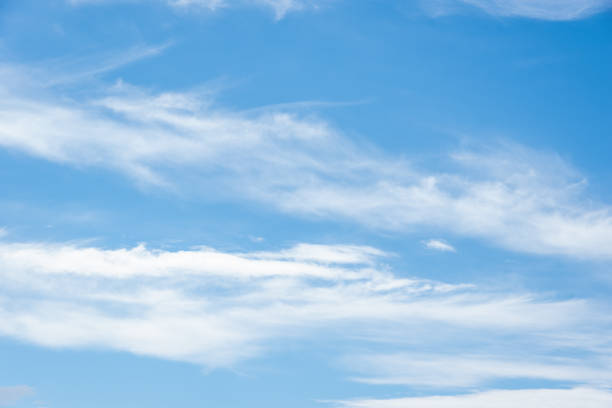 istock White feathery fluffy clouds on a blue sky, background and texture. Cirrus clouds in the blue sky 1339026893