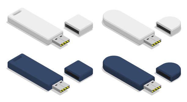 isometrisches usb-flash-laufwerk, usb-speicherkarte. speicherung von informationen auf wechselmedien. realistischer 3d-vektor isoliert auf weißem hintergrund - usb memory stock-grafiken, -clipart, -cartoons und -symbole