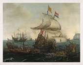 istock Dutch ships ramming Spanish galleys off the Flemish coast 1339030429