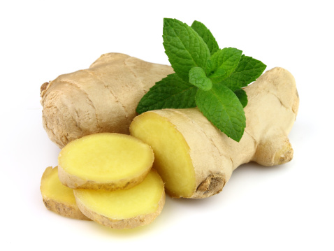 Ginger with peppermint in closeup
