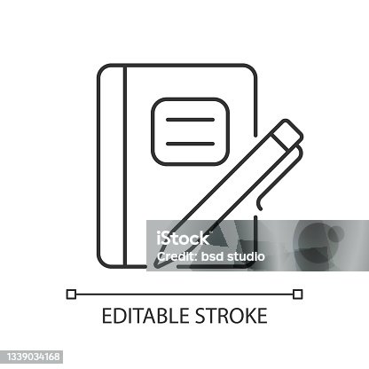 istock Graph composition notebook with pen linear icon 1339034168