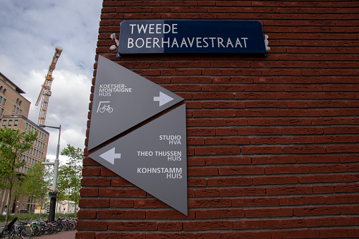 Street Sign Tweede Boerhavestraat With Directions Around The HVA Campus At Amsterdam The Netherlands 15 May 2020