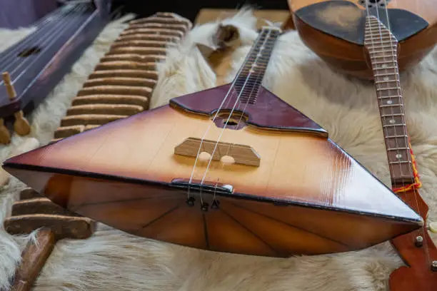 Photo of balalaika traditional folk instrument stringed russia close up