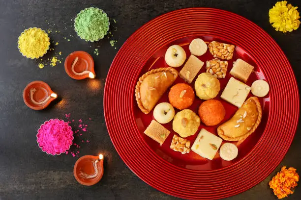 Diwali sweets Gujiya peda barfi Motichoor Laddu Indian Sweet dessert mithai festival dish Dussehra Holi ganesh chaturthi Ram navami Durga pooja, durga ashtami Navratri Mumbai Kerala India Sri Lanka