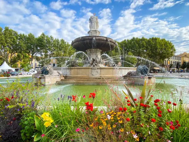 Fontaine de la Rotonde, an historic fountain located on the Place de la Rotonde, at the bottom of the Cours Mirabeau in the centre of Aix-en-Provence
