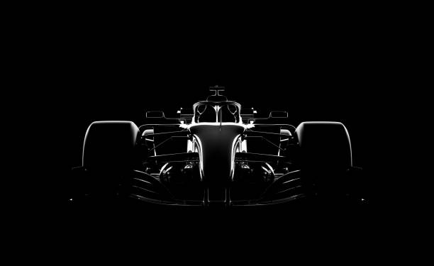 generic racecar (racing car) prototype, photorealistic render, silhouette on black - sportrace stockfoto's en -beelden