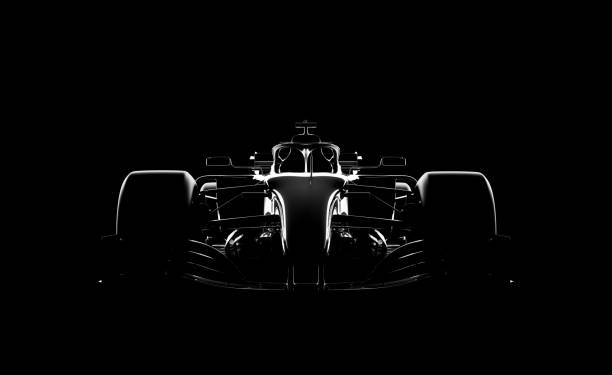 generic racecar (racing car) prototype, photorealistic render, silhouette on black - mode of transport part of vehicle vehicle part black and white imagens e fotografias de stock