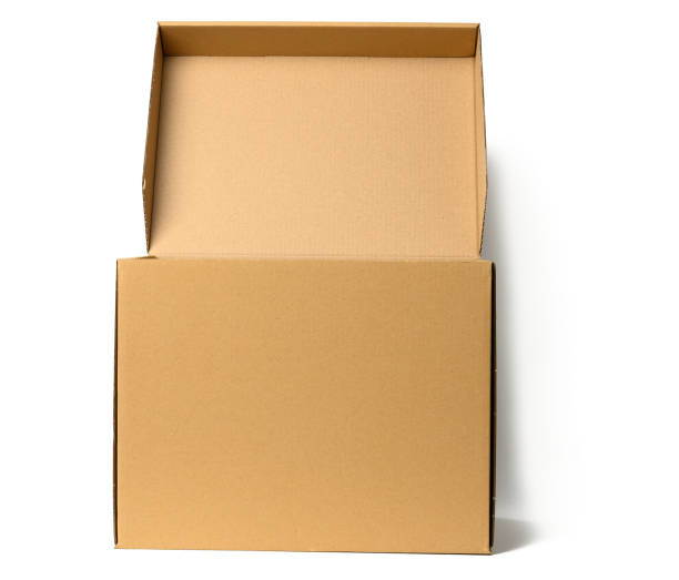 istock open brown corrugated paper box with lid for documents on a white background. Container for moving 1339050075