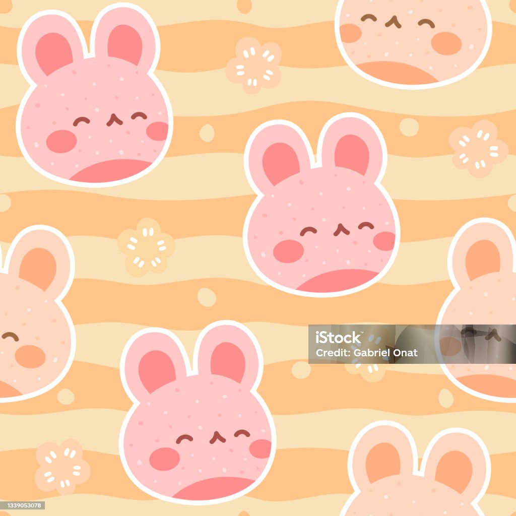 Cute Rabbit Shape Rabbit With Cute Bunny Seamless Pattern Stock Illustration - Download ...