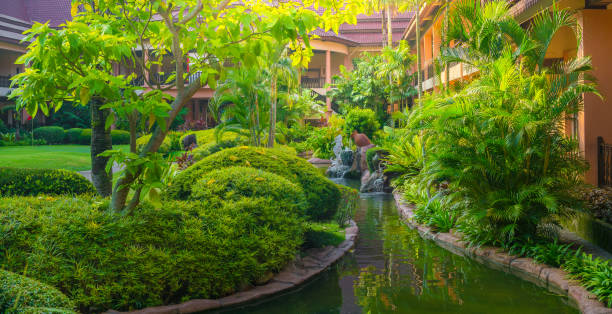 Kuala Lumpur, Malaysia, 03/09/2021:  A beautiful garden in the luxury resort.