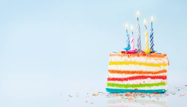 istock Birthday cake with burning candles 1339055695