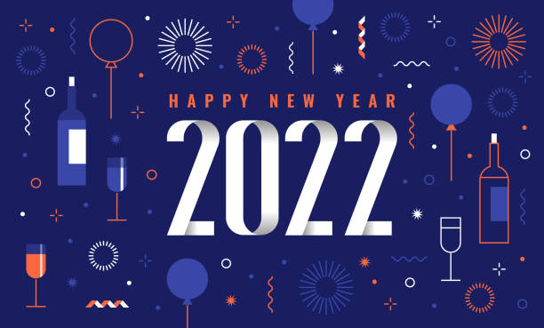 modern happy new year card 2022, fireworks, party symbols, You can edit the colors or sizes easily if you have Adobe Illustrator or other vector software. All shapes are vector anniversary card stock illustrations