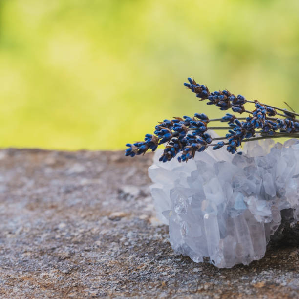 istock Lavender flowers lie on a quartz crystal 1339062277