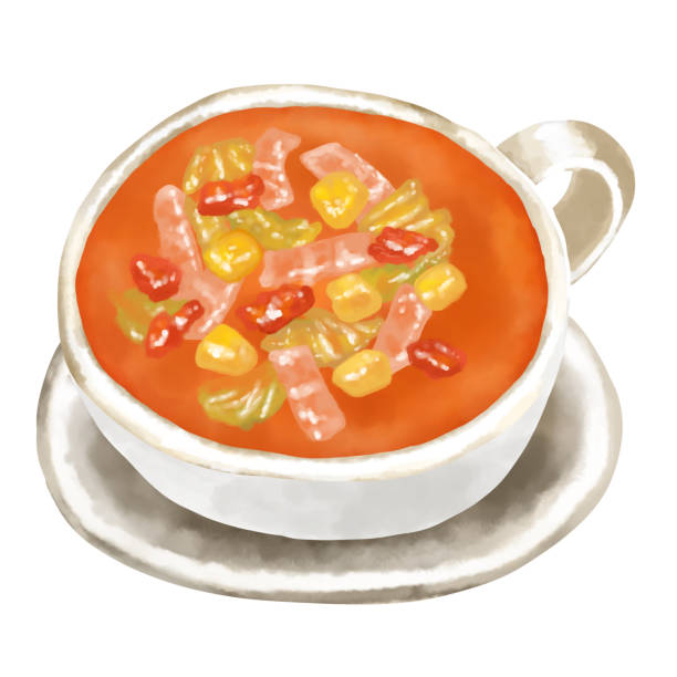 illustrazioni stock, clip art, cartoni animati e icone di tendenza di illustrazione acquerello minestrone (zuppa di verdure) - minestrone