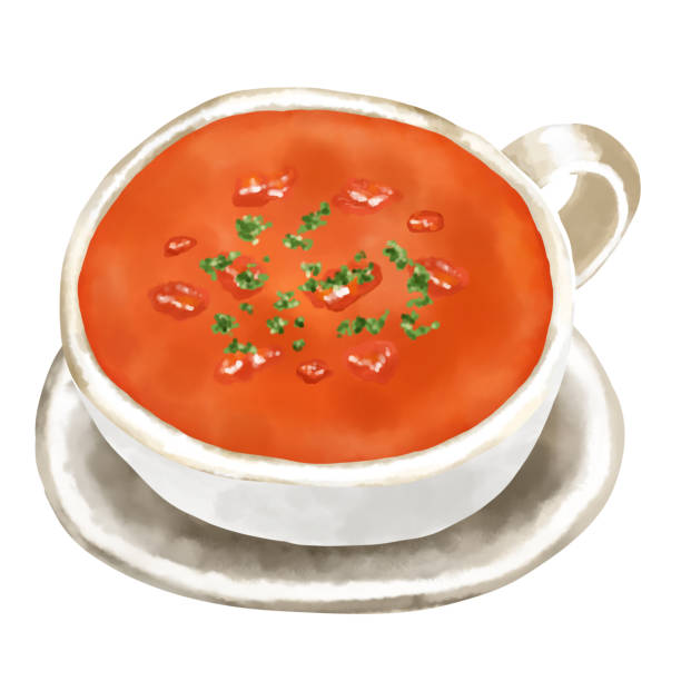 bildbanksillustrationer, clip art samt tecknat material och ikoner med watercolor illustration tomato soup (gazpacho) - tomatsoppa