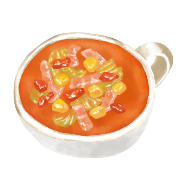 bildbanksillustrationer, clip art samt tecknat material och ikoner med watercolor illustration minestrone (vegetable soup) - tomatsoppa