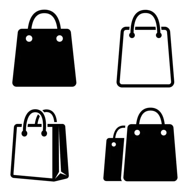 Vector illustration of Shopping bag collection. Handbag icon. Eco paper bag simple icons. Line and flat vector style isolated on white background - stock vector.