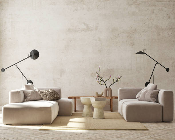 istock Mock up Wall, modern home interior background, living room, scandinavian style, 3D render, 3D illustration 1339065017