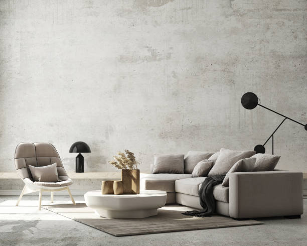 istock Mock up Wall, modern home interior background, living room, scandinavian style, 3D render, 3D illustration 1339065019