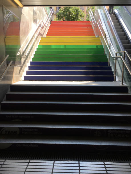istock Subway stairs with rainbow flag on the steps 1339065229