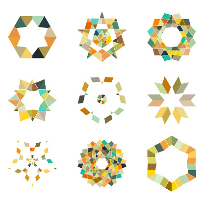 Vector colors mosaic floral pattern mandala icon collection