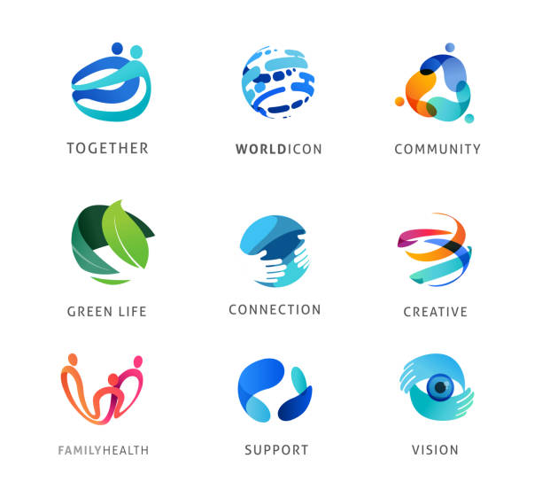 Logo set, creative, technology, biotechnology, tech icons concept design. Colorful abstract logos of creativity, community, ideas and support Logo set, creative, technology, biotechnology, tech icons concept design. Colorful abstract logos of creativity, community, ideas and support . Vector illustration digital health logo stock illustrations