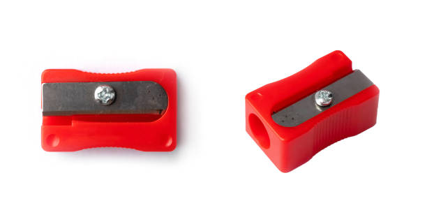 istock Red plastic pencil sharpener isolated on white Background. Shaving surface. Stationary items. 1339066723