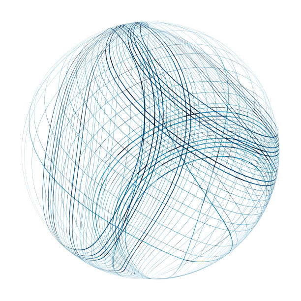 синяя сфера глобус земля сетка горизонтальные и вертикальные линии широта, каркасная модель - sphere digitally generated image planet globe stock illustrations