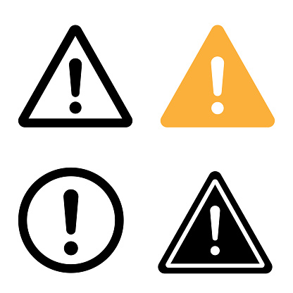 Caution warning signs. Exclamation danger sign. Warnings, attention sumbol. Triangle warning flat style - stock vector.