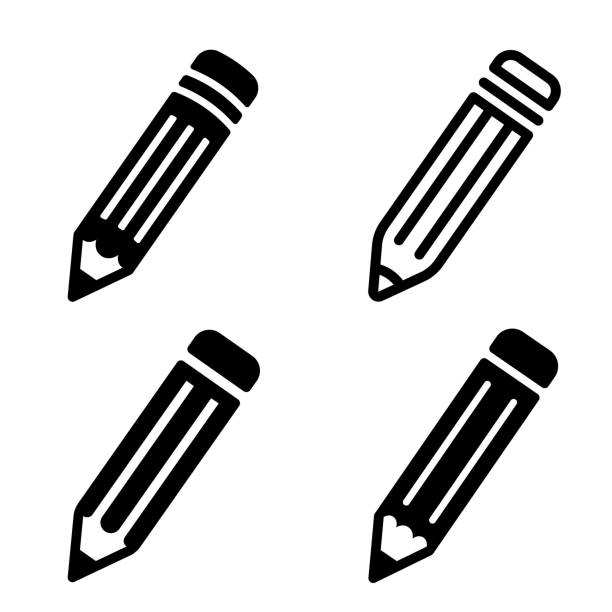 zestaw ikon ołówka. edytuj symbol. zestaw ikon pióra w różnych stylach. styl płaski i liniowy na białym izolowanym tle - wektor stockowy. - pencil stock illustrations