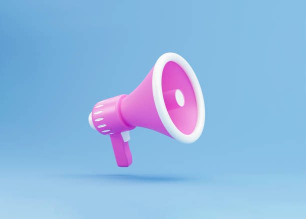 istock realistic 3d megaphone, loudspeaker minimal concept. Megaphone on blue background. 3d render illustration 1339074528