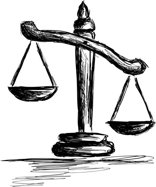 Scales of Justice. Hand drawn art. Vector graphic. Scales of Justice, hand drawn. Vector graphic. Pencil drawing. Lawyer, judge, legislation. Symbol. lawyer drawings stock illustrations