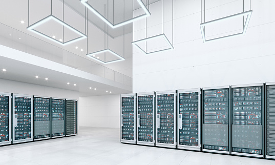 Computer Servers Brightly Lit Modern Architecture Stock Photo ...