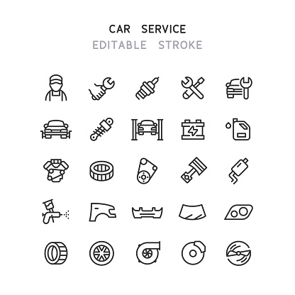 Set of car service line vector icons. Editable stroke.