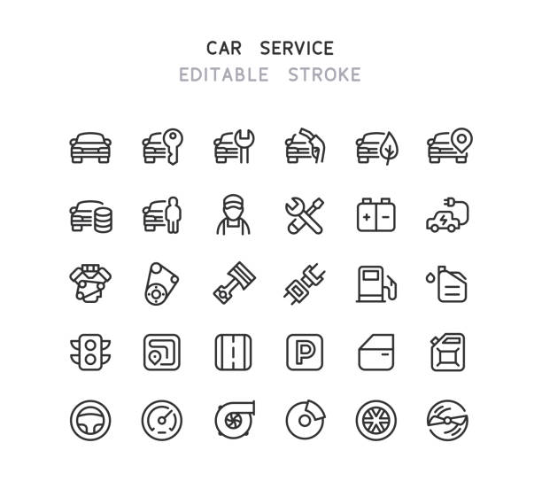 자동차 서비스 라인 아이콘 편집 가능한 스트로크 - 운전자 직업 stock illustrations