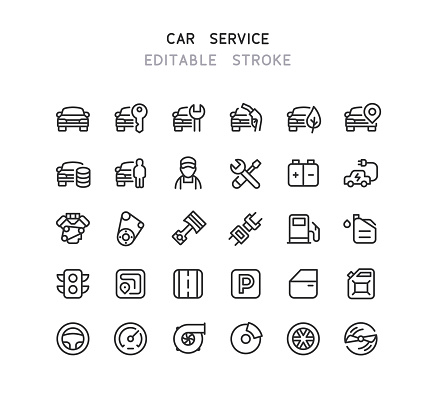 Set of car service line vector icons. Editable stroke.