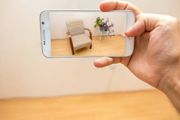 istock Making a reading corner with a chair pot in an empty room with augmented reality 1339083142
