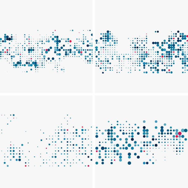 wektorowy półkolośny wzór z teksturowanymi kropkami do projektowania, kolekcja abstrakcyjnych teł - pattern information medium technology backgrounds stock illustrations