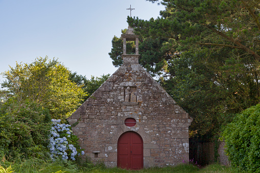 3D rendering. Outside american church with natural environment