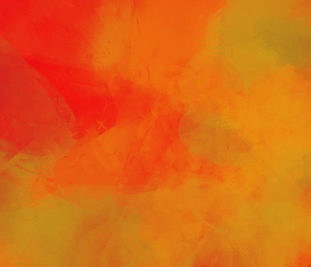 Abstract Warm Background with Orange Yellow Red Colors with Green Undertone Abstract warm background with orange yellow red watercolor paint with green undertones, retro brush strokes painting in Thanksgiving autumn colors burnt orange paint stock illustrations