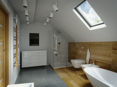 Digitally generated modern domestic bathroom interior scene.

The scene was created in Autodesk® 3ds Max 2022 with V-Ray 5 and rendered with photorealistic shaders and lighting in Chaos® Vantage with some post-production added.