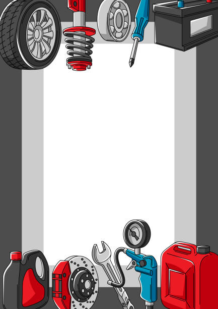 istock Car service illustration. Auto center repair concept for advertising with transport items. 1339101941