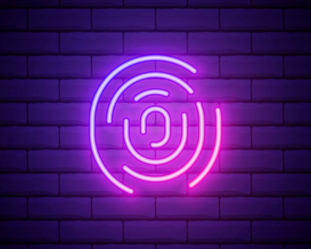 istock Fingerprint. Simple icon for logo or app. Neon style. Light decoration icon. Bright electric symbol. 1339102199