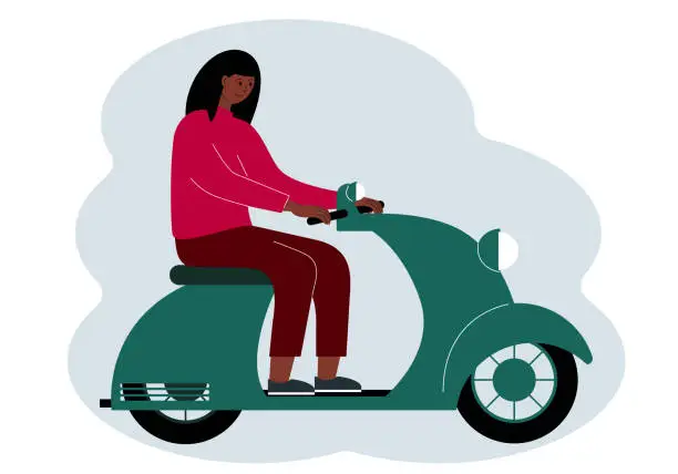 Vector illustration of Illustration of a stylish woman riding a scooter