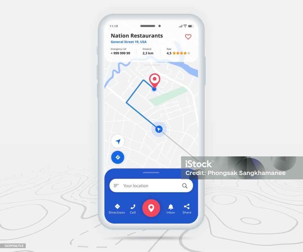 Map Gps Navigation App Ux Ui Concept Mobile Map Application Smartphone ...