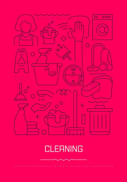 Vector illustration of Cleaning Related Modern Line Design Brochure, Poster, Flyer, Presentation Template Vector Illustration