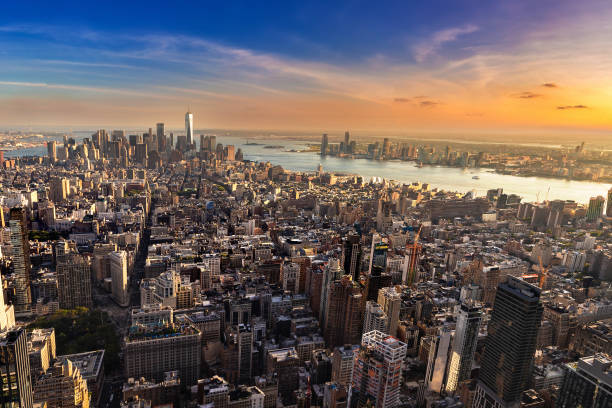 istock Aerial view of Manhattan at sunset 1339109155