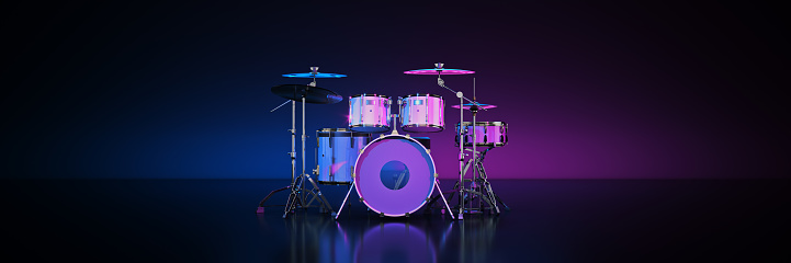 Drum kit in dark background. 3d rendering