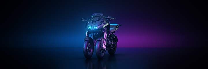 Motorcycle, studio setup on a dark background. 3d rendering